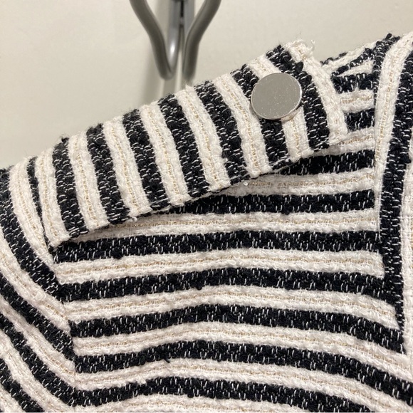 H&M jacket black and white gold metallic striped fitted zip-front blazer - Picture 8 of 16